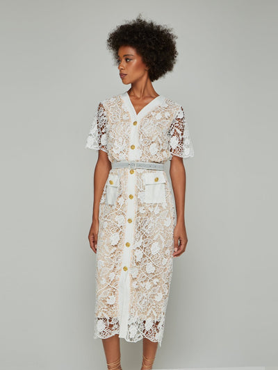 Justina Button-Down Lace Midi Dress