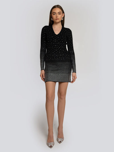 Katherine Sequin Gradient Long Sleeve Zip Back Mini Dress
