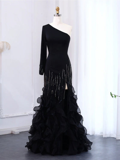 Kayla One Shoulder Ruffle Maxi Dress