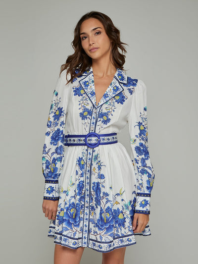 Kiana Cornflower Print Lapel Mini Dress