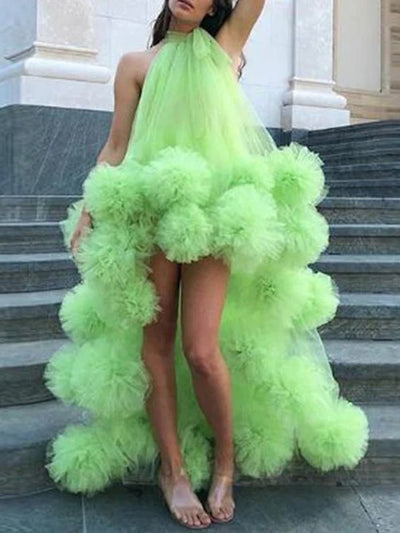 Lauryn Ruffle Tulle Gown Halter Maxi Dress