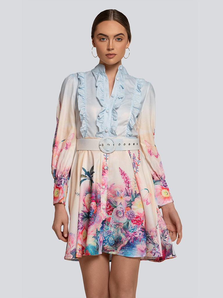 Lea Pastel Floral Print Ruffle Sleeve Mini Dress - Glory Connection