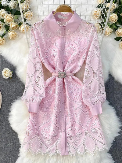 Leah Eyelet Lapel Mini Dress
