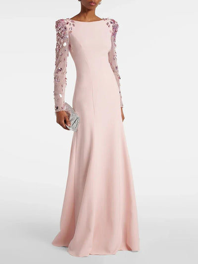 Leeda Sequin Mesh Sleeve Gown
