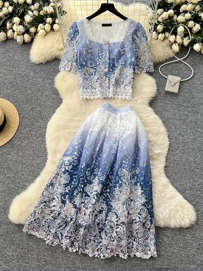Lily Hollow Out Top & Skirt Set