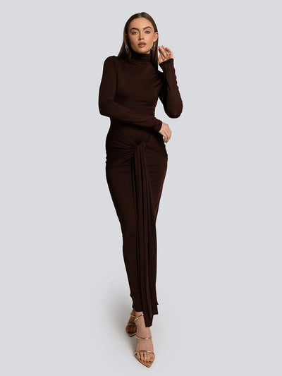 Lindsey Turtleneck Front Knot Detail Maxi Dress