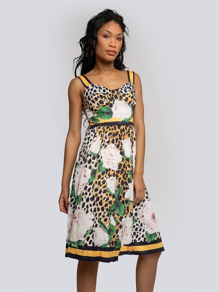 Liora Floral Print Contrast Midi Dress - Glory Connection