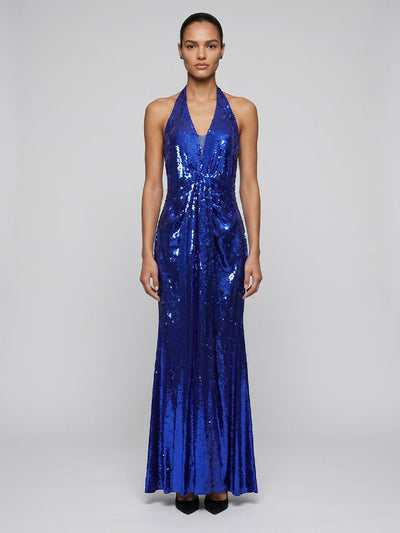 Livia Sapphire Sequin Halter Maxi Dress