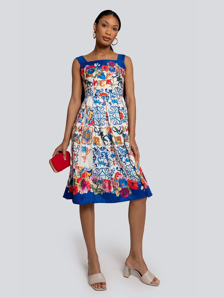 London Floral Patterned Bow Strap Midi Dress - Glory Connection