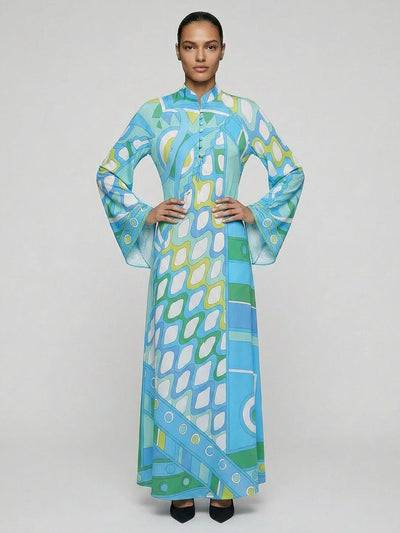 Lucia Aqua Geo Maxi Dress