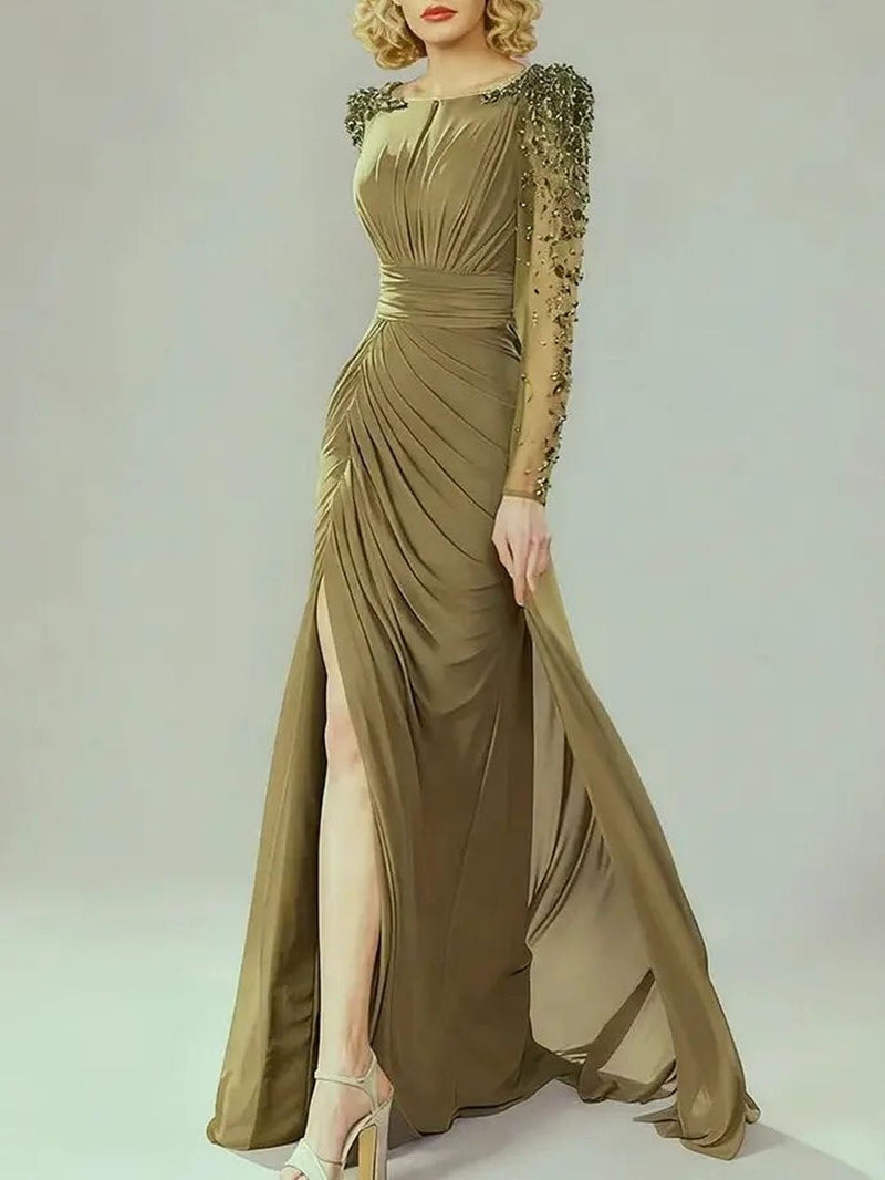 Lucia Beaded Mesh Maxi Dress, Green / XXL