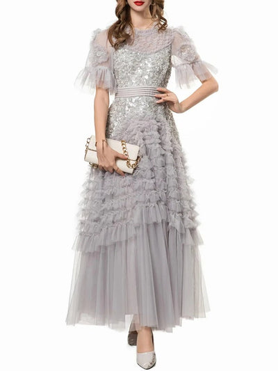 Lydia Short Sleeve Ruffled Maxi Dress