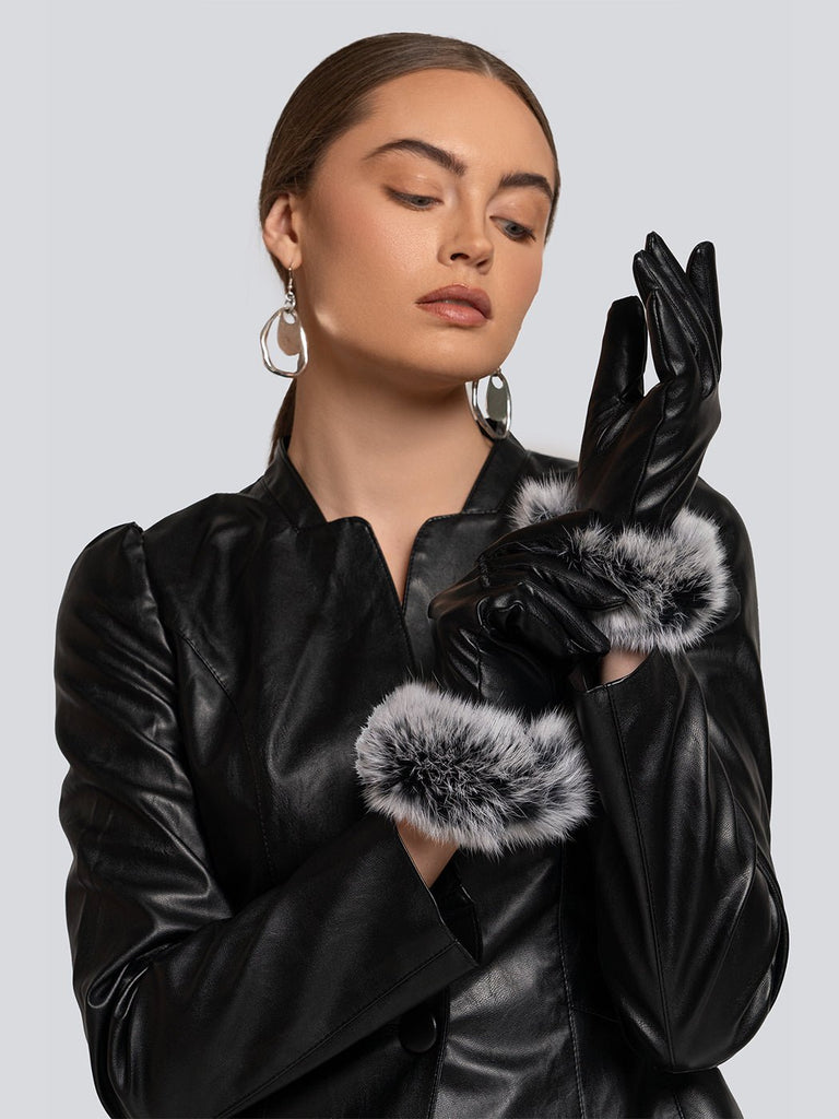 Lyla Faux Fur Cuff Leather Gloves - Glory Connection