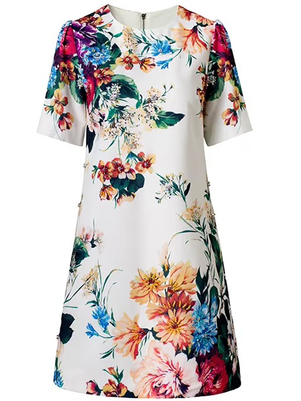 Marcella Floral Shift Mini Dress, White / M