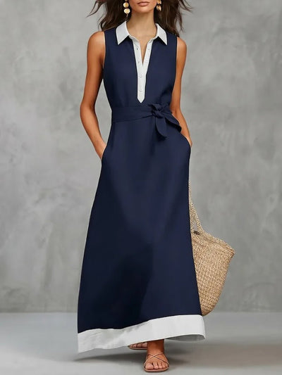 Maren Belted Contrast Maxi Shirt Dress