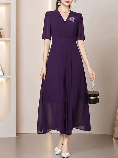 Margot Pleated V Neck Midi Dress