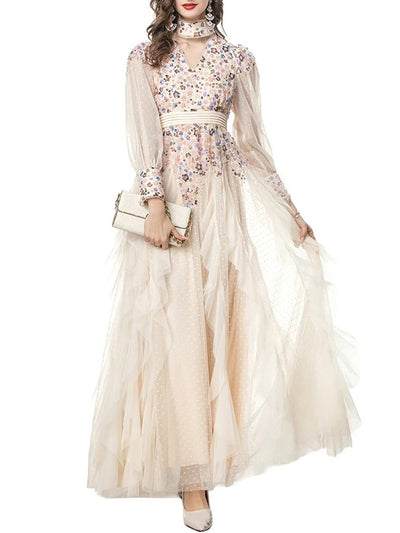 Maria V-Neck Ruffled Maxi Dress