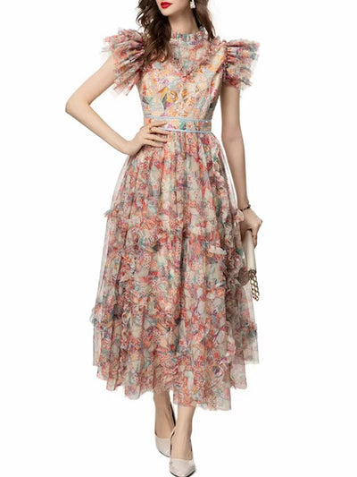 Maribel Floral Ruffle Midi Dress