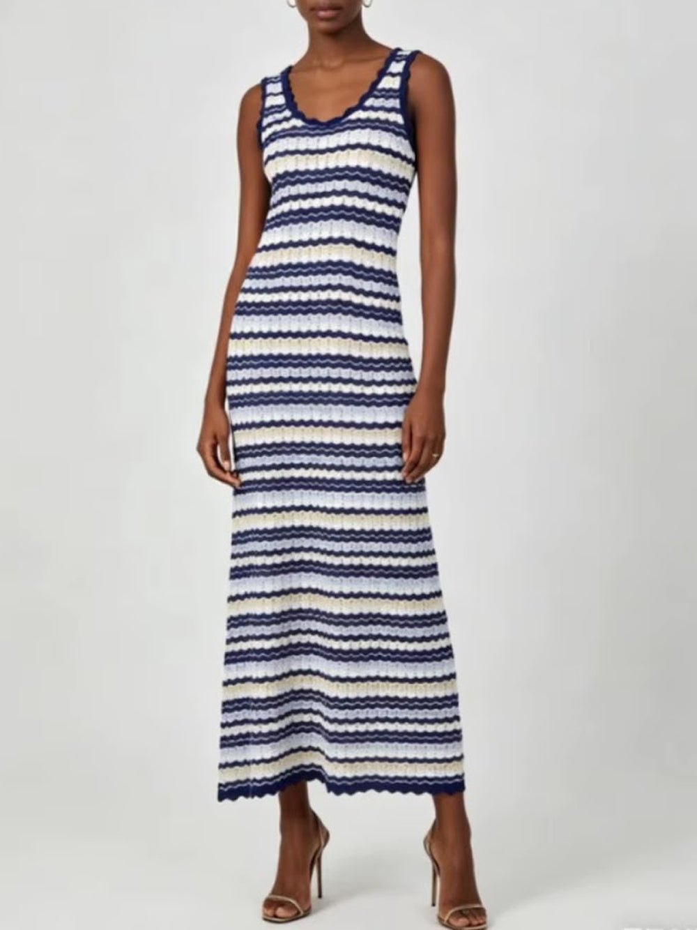 maribel maxi dress Striped Knit Dress, Blue / S Your 2024 Trendy Thong swatch:lilac Size:CUSTOM SIZE ONLY gathered waist detailing and