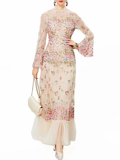 Marielle Embroidered Mesh Maxi Dress