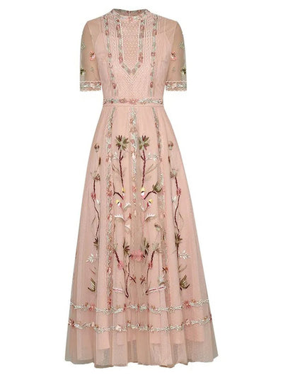 Marina Floral Embroidered Mesh Midi Dress