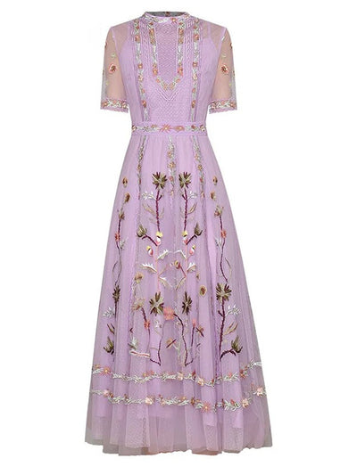 Marina Floral Embroidered Mesh Midi Dress