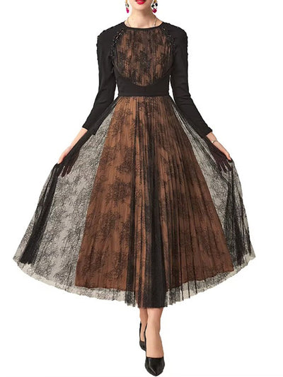 Marina Lace Mesh Midi Dress