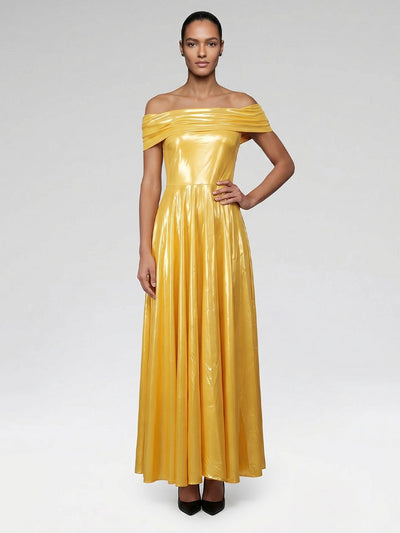 Marisol Golden Off-Shoulder Maxi Dress