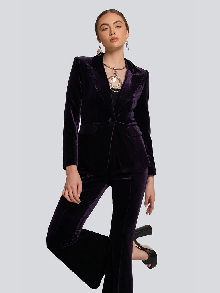 Marissa Velvet Cinched Waist Blazer & Flare Pants Set - Glory Connection