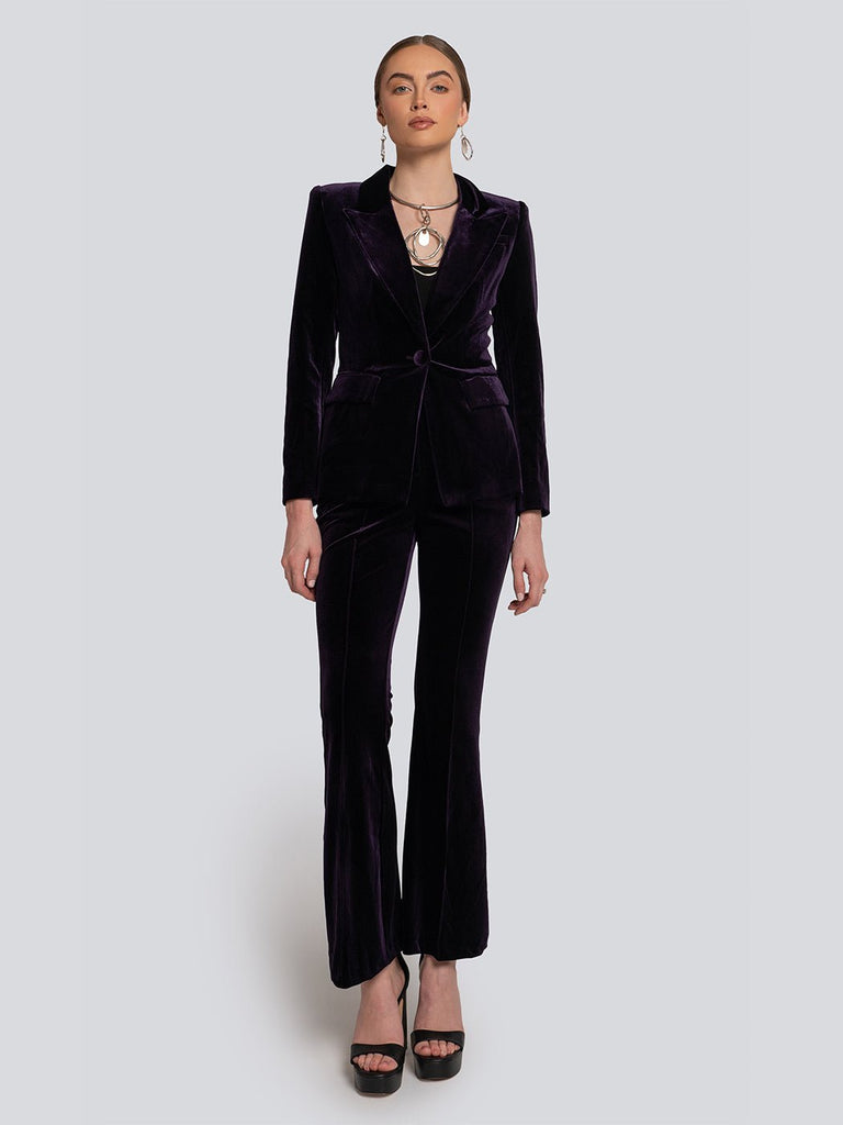 Marissa Velvet Cinched Waist Blazer & Flare Pants Set - Glory Connection