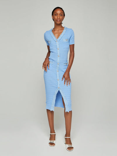 Meghan Patchwork Buttoned Slit Midi Dress