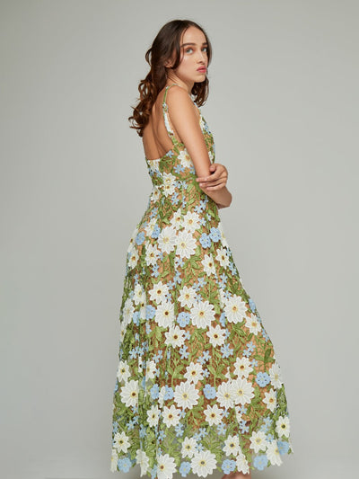 Merced Daisy-Themed Patchwork Maxi Dress