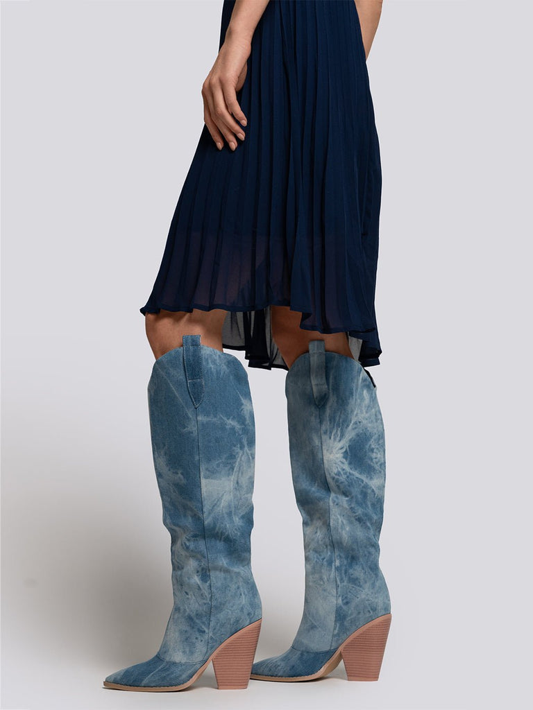 Mia Chunky Heeled Denim Western Boots - Glory Connection