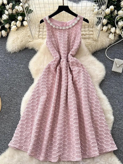 Mila Sleeveless Beaded Retro Midi Dress