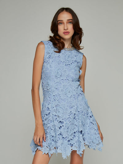 Missy Eyelet Lace Asymmetric Hem Mini Dress