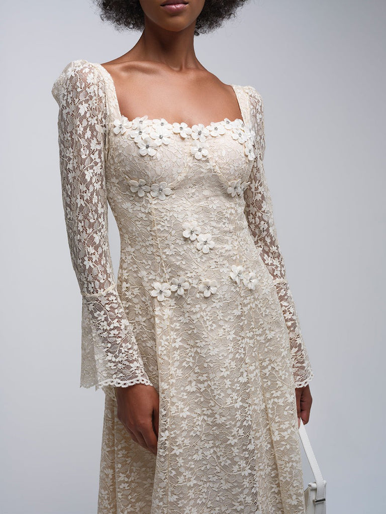 Monique Lace Square Neck Midi Dress - Glory Connection