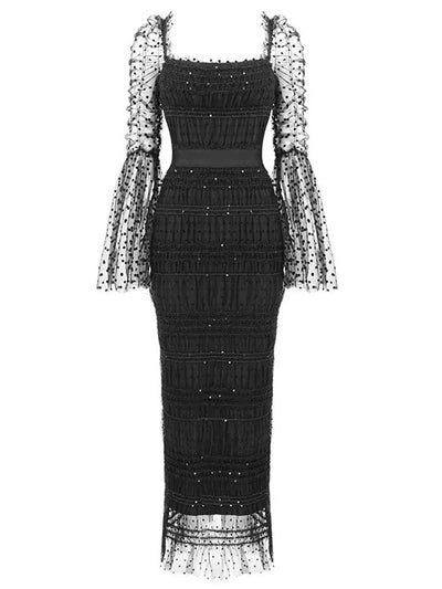 Monique Sequined Mesh Midi Dress