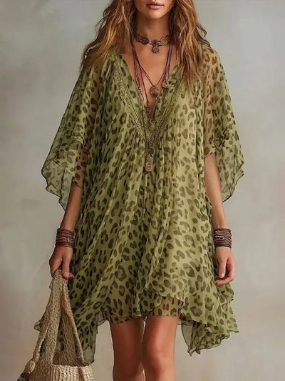 Nadia Leopard Chiffon Shift Mini Dress