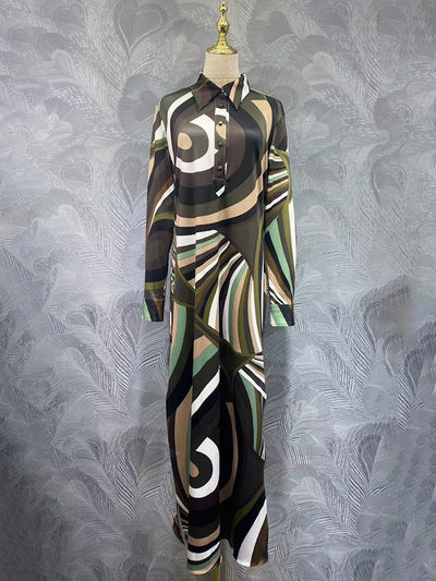 Naomi Swirl Print Shirt Maxi Dress