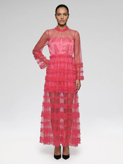 Natalia Coral Tulle Maxi Dress