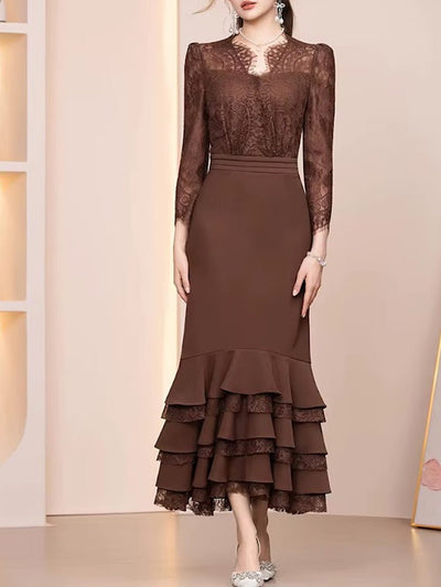 Natalia Lace Ruffle Midi Dress