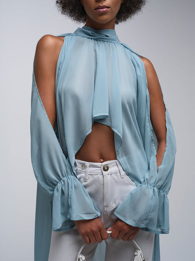 Naya Cold Shoulder Slit Sleeves Satin Top
