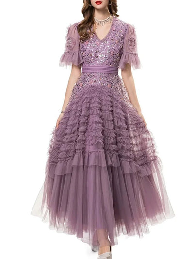 Nevaeh Ruffle Sequin Maxi Dress