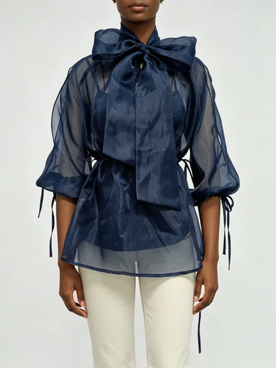 Nicolette Sheer Bow Organza Blouse