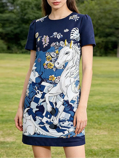 Noelle Equestrian Print Mini Dress