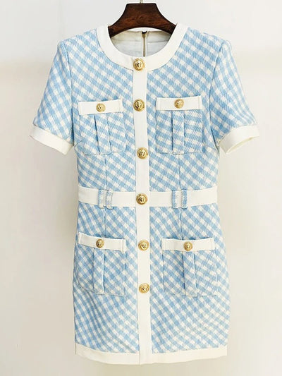 Nyehok Block Plaid Tweed Mini Dress