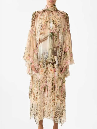 Odette Printed Tie Neck Midi Dress