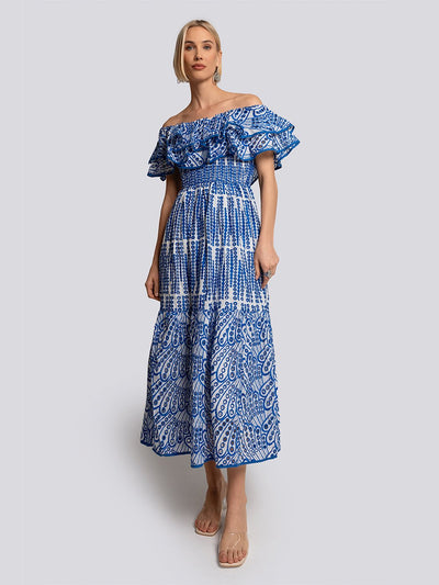 Olivia Off-Shoulder Tiered Ruffle Midi Dress