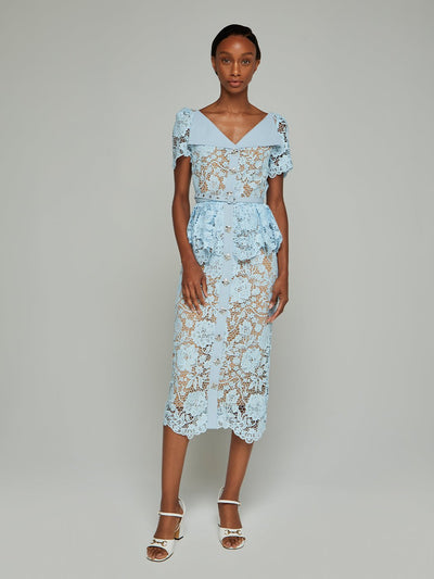 Ophelia Peplum Lace Midi Dress