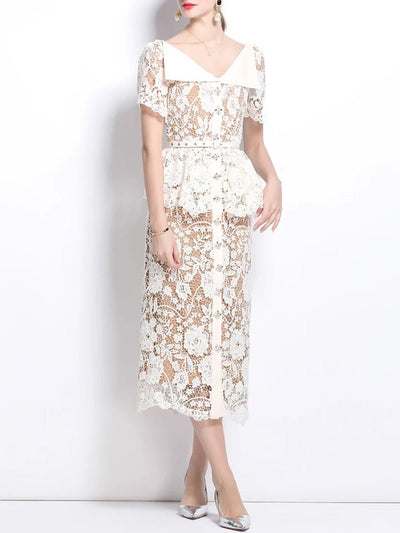Ophelia Peplum Lace Midi Dress